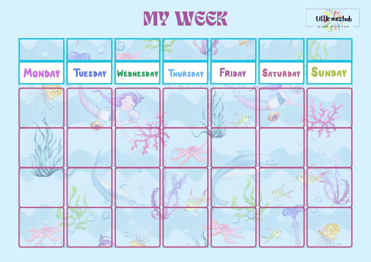 My week chart - Mermaid theme